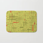 Mid-Century Modern Kinetikos Pattern in Light Avocado Lime Green and Retro Orange Bath Mat Gallery Image 1