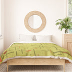 Mid-Century Modern Kinetikos Pattern in Light Avocado Lime Green and Retro Orange Duvet Cover Gallery Image 3