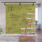 Mid-Century Modern Kinetikos Pattern in Light Avocado Lime Green and Retro Orange Wall Mural Gallery Image 1