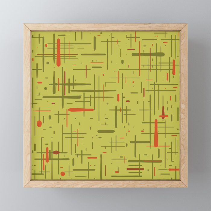 Mid-Century Modern Kinetikos Pattern in Light Avocado Lime Green and Retro Orange Mini Art Print Gallery Image 1