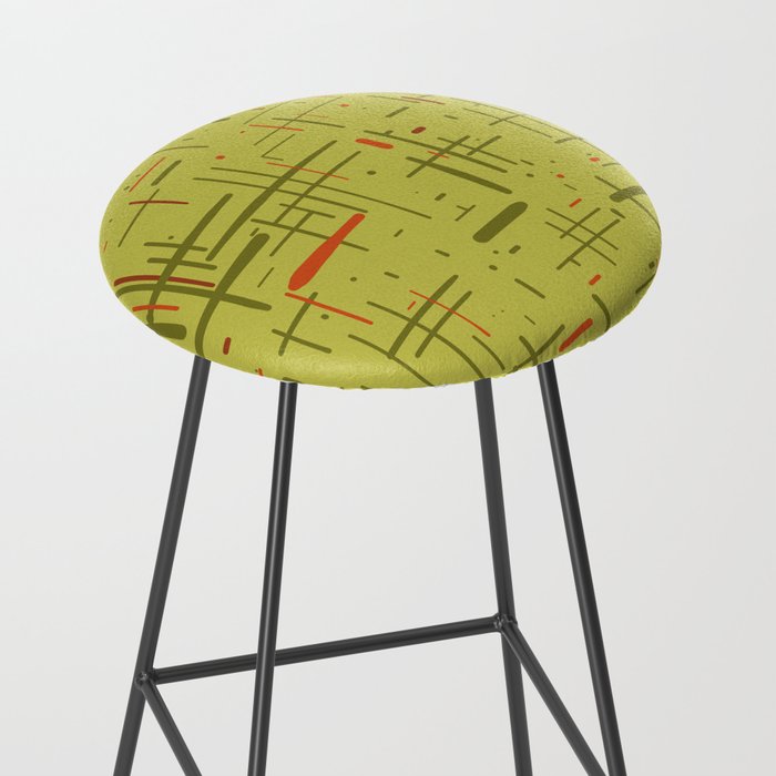 Mid-Century Modern Kinetikos Pattern in Light Avocado Lime Green and Retro Orange Stool Gallery Image 2