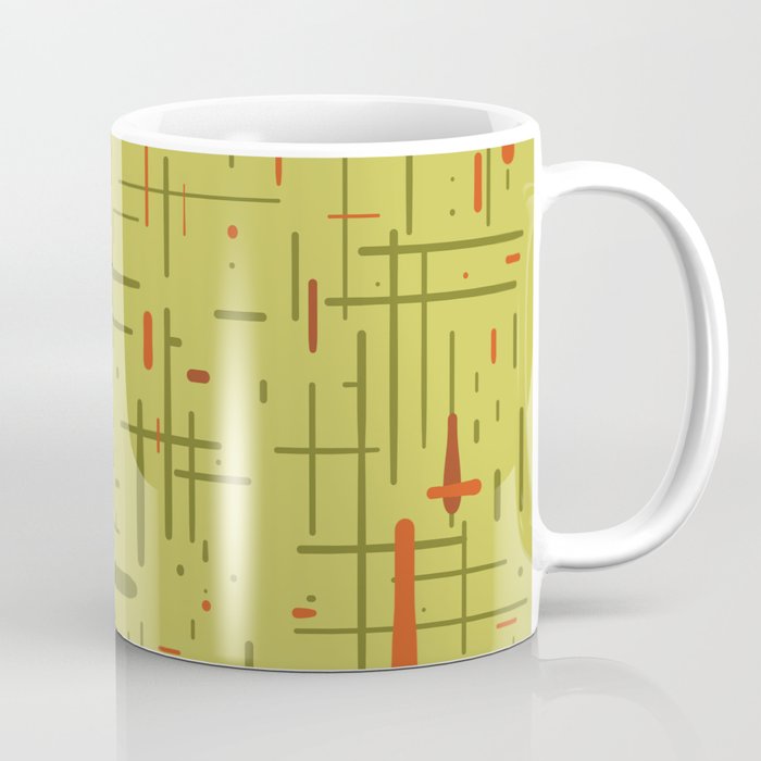 Mid-Century Modern Kinetikos Pattern in Light Avocado Lime Green and Retro Orange Coffee Mug Gallery Image 1