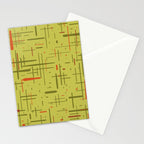 Mid-Century Modern Kinetikos Pattern in Light Avocado Lime Green and Retro Orange Stationery Card Gallery Image 2