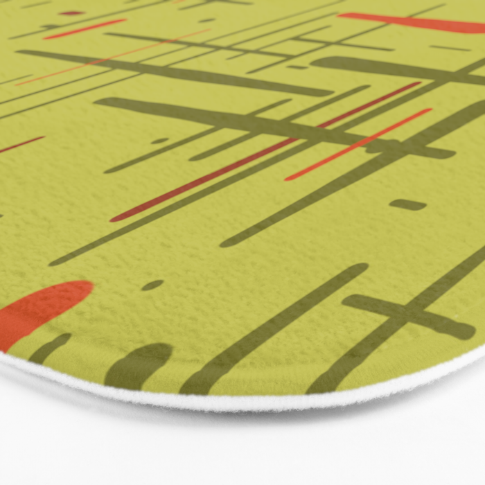 Mid-Century Modern Kinetikos Pattern in Light Avocado Lime Green and Retro Orange Bath Mat Gallery Image 3