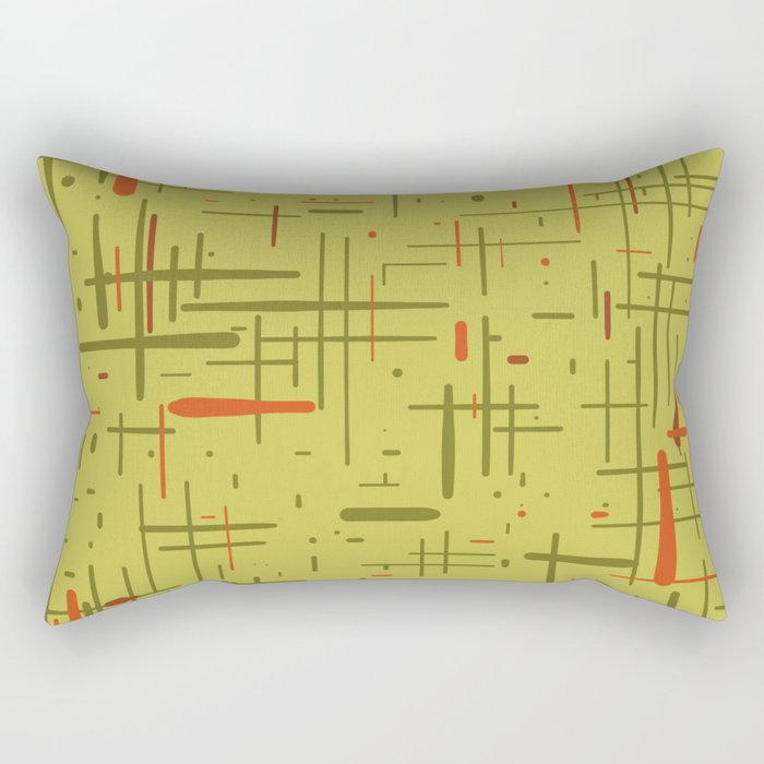 Mid-Century Modern Kinetikos Pattern in Light Avocado Lime Green and Retro Orange Rectangular Pillow Gallery Image 1