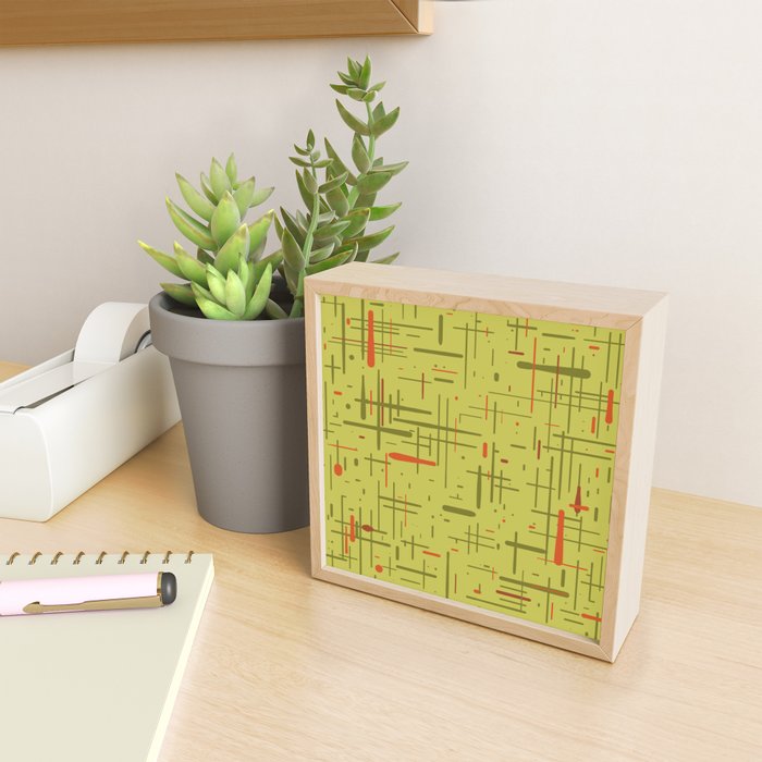 Mid-Century Modern Kinetikos Pattern in Light Avocado Lime Green and Retro Orange Mini Art Print Gallery Image 2