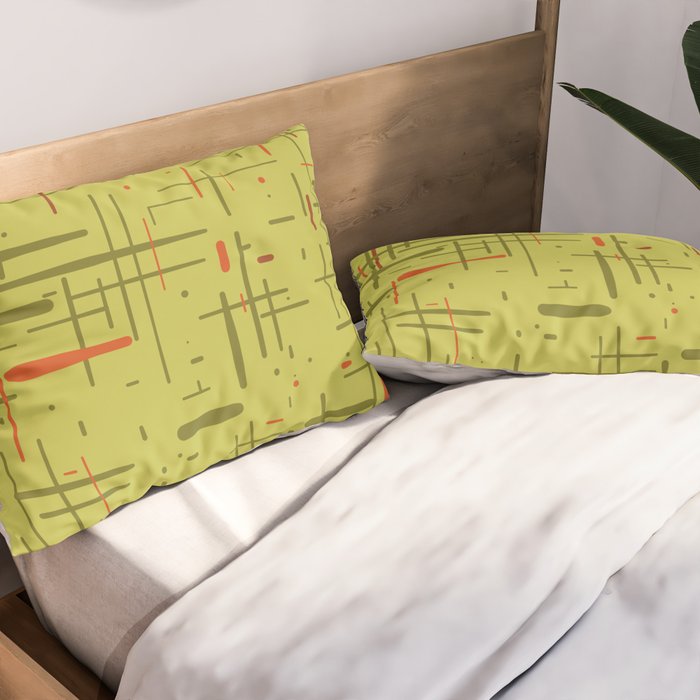 Mid-Century Modern Kinetikos Pattern in Light Avocado Lime Green and Retro Orange Pillow Sham Gallery Image 2