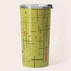 Mid-Century Modern Kinetikos Pattern in Light Avocado Lime Green and Retro Orange Travel Mug Gallery Image 2
