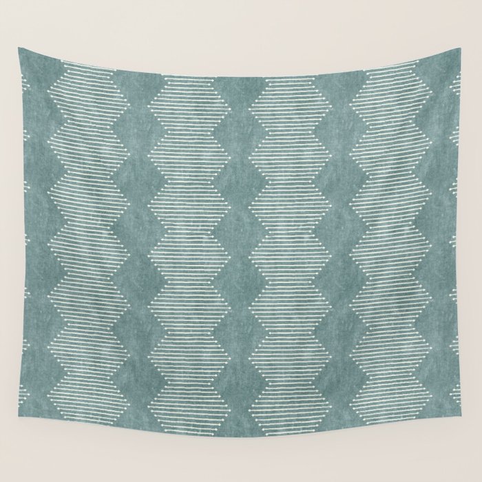 mudcloth diamonds - dusty blue Wall Tapestry Gallery Image 4