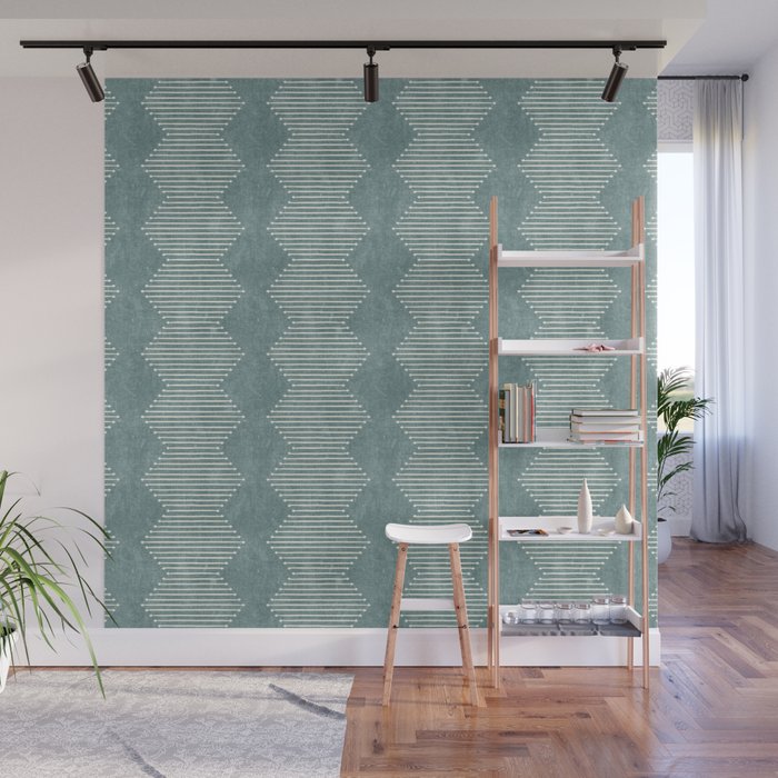 mudcloth diamonds - dusty blue Wall Mural Gallery Image 1