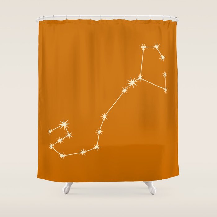 Scorpio Zodiac Star Constellation Line Art Orange Shower Curtain Gallery Image 1