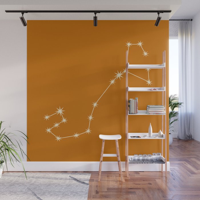 Scorpio Zodiac Star Constellation Line Art Orange Wall Mural Gallery Image 1