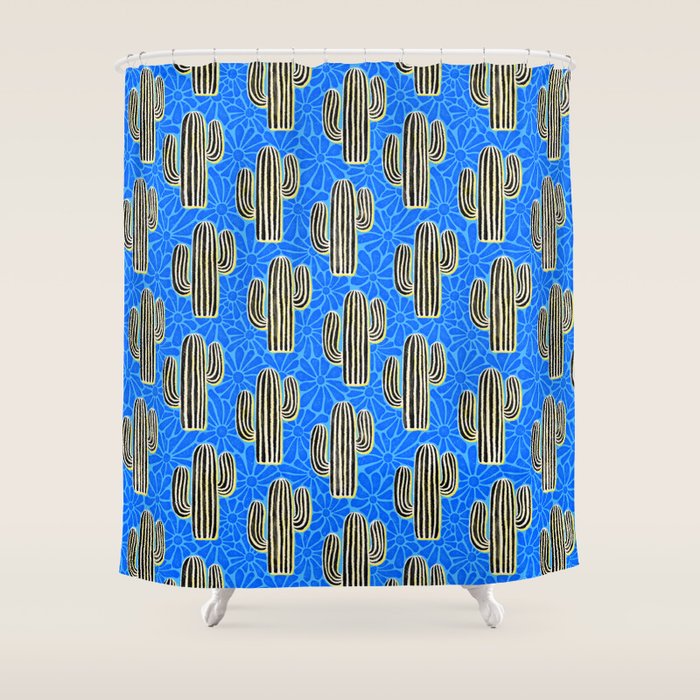 Sonora - blue, yellow, black, and white Shower Curtain Gallery Image 1