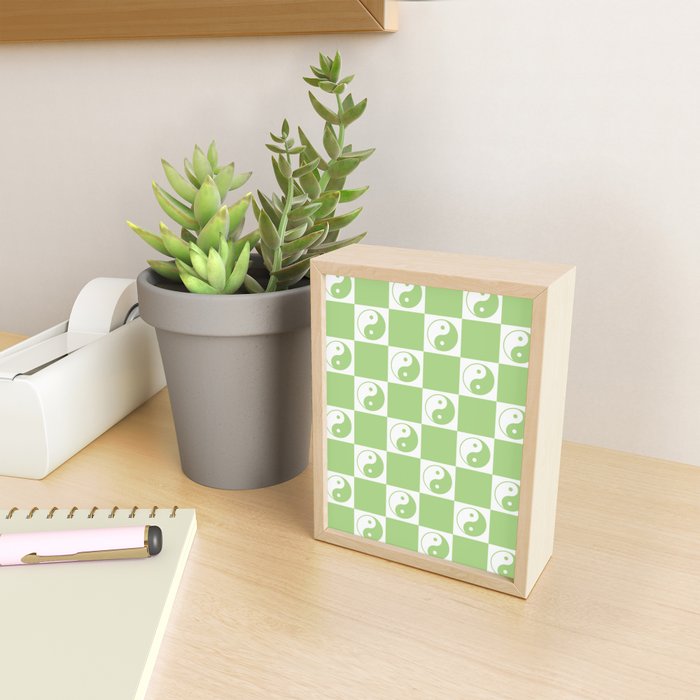 Yin Yang Checker in Green and White Mini Art Print Gallery Image 2