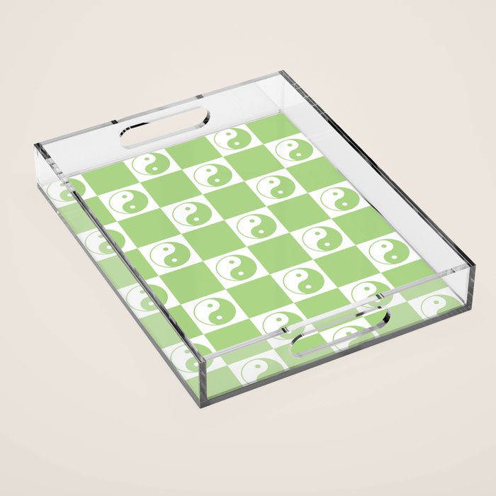 Yin Yang Checker in Green and White Acrylic Tray Gallery Image 1