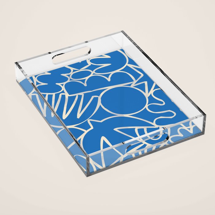 Blue organic nature art shape paint pattern Acrylic Tray Gallery Image 1