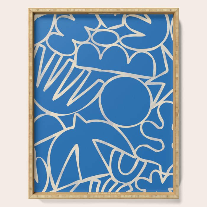 Blue organic nature art shape paint pattern Serving Tray Gallery Image 1