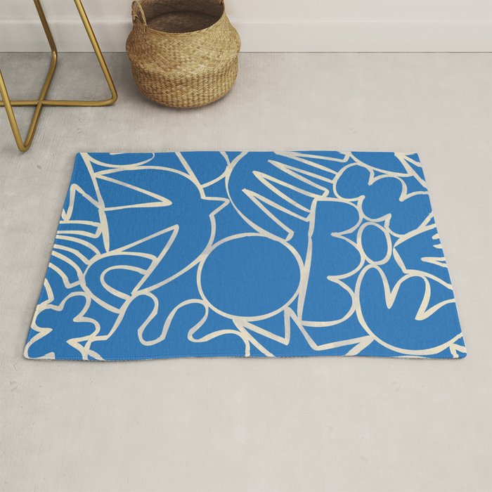 Blue organic nature art shape paint pattern Rug Gallery Image 1
