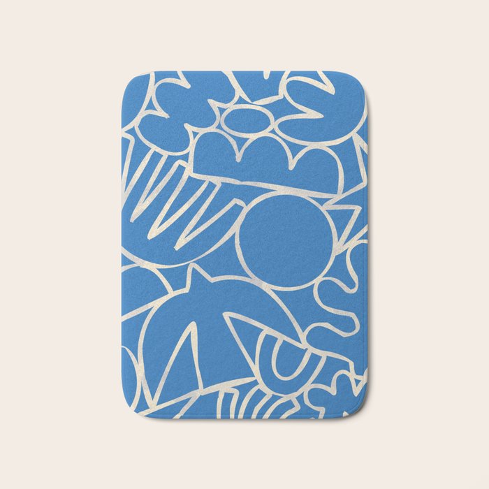 Blue organic nature art shape paint pattern Bath Mat Gallery Image 1