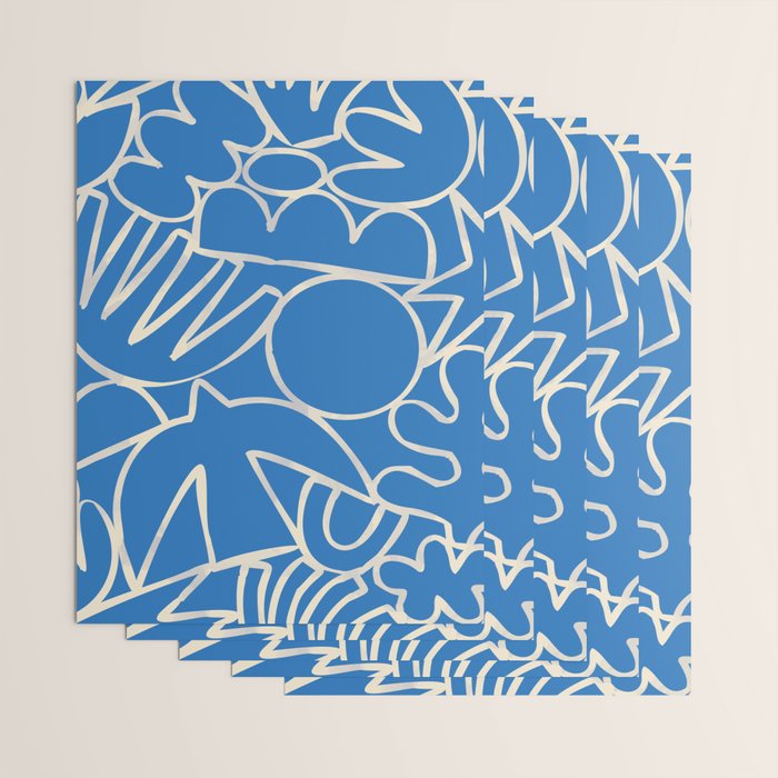 Blue organic nature art shape paint pattern Wrapping Paper Gallery Image 3