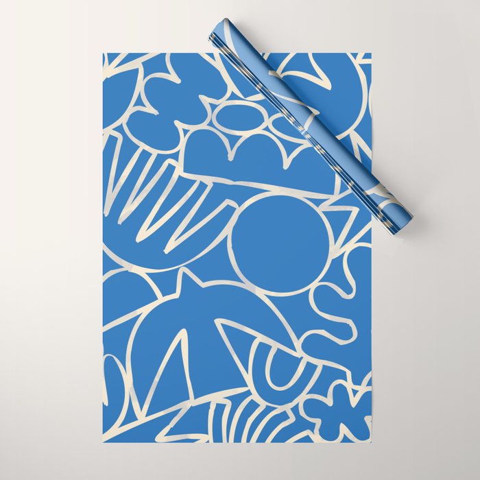 Blue organic nature art shape paint pattern Wrapping Paper Gallery Image 1
