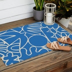 Blue organic nature art shape paint pattern Outdoor Rug Gallery Image 2