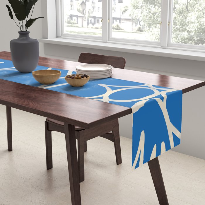 Blue organic nature art shape paint pattern Table Runner Gallery Image 2
