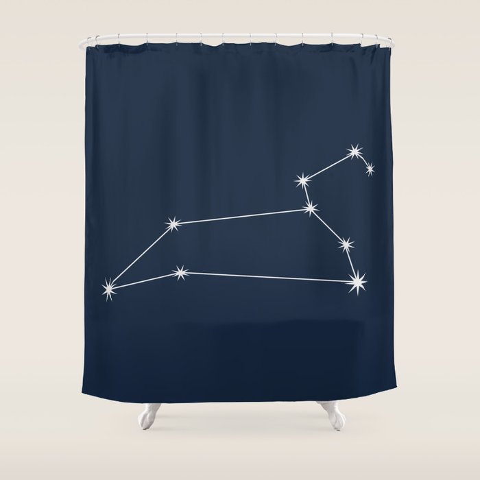 Leo Zodiac Star Constellation Line Art Dark Blue Shower Curtain Gallery Image 1