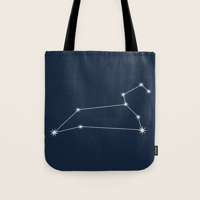 Leo Zodiac Star Constellation Line Art Dark Blue Tote Bag Gallery Image 1