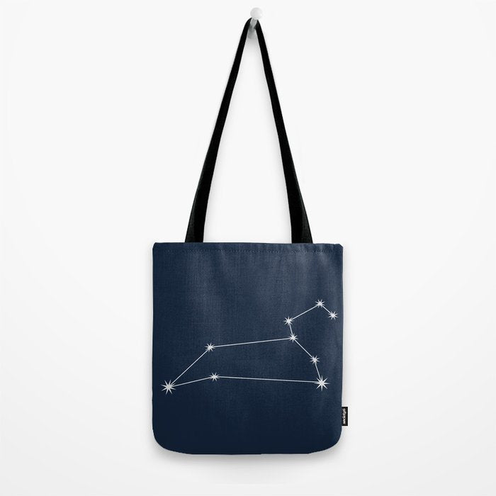 Leo Zodiac Star Constellation Line Art Dark Blue Tote Bag Gallery Image 2