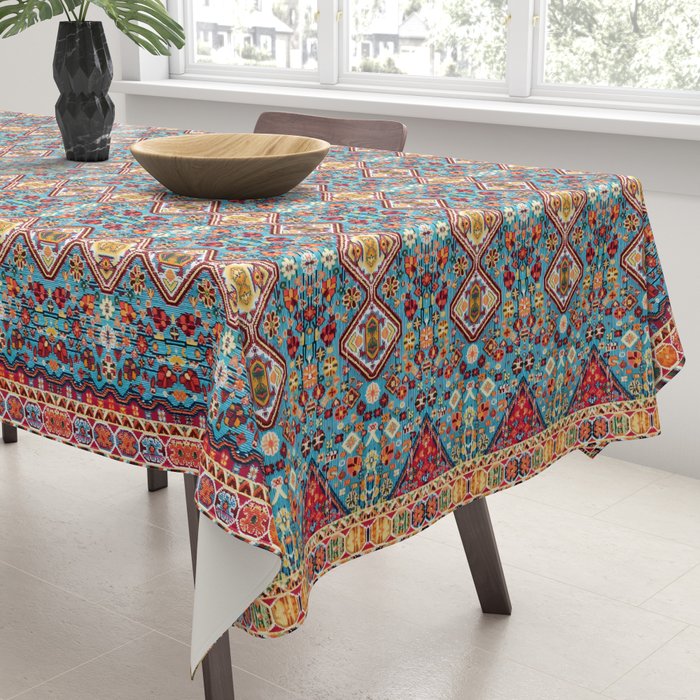 Colorful Kaleidoscope: Vintage Bohemian Moroccan Art Tablecloth Gallery Image 3