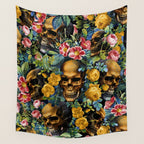 Skull and Flowers Pattern Wall Tapestry Gallery Image 4