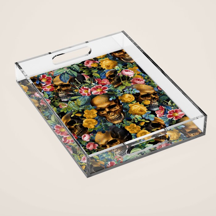 Skull and Flowers Pattern Acrylic Tray Gallery Image 1