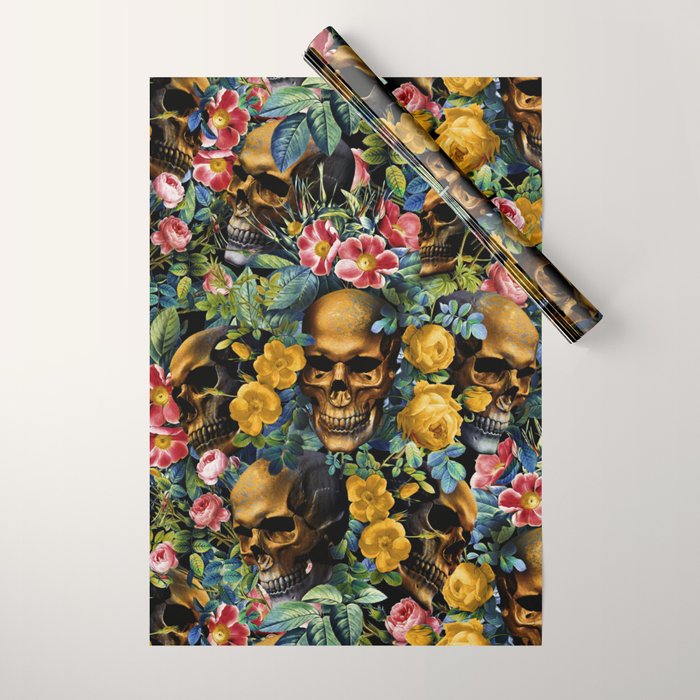 Skull and Flowers Pattern Wrapping Paper Gallery Image 1
