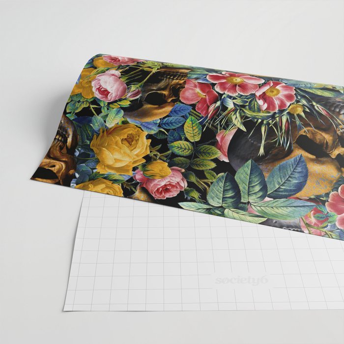 Skull and Flowers Pattern Wrapping Paper Gallery Image 2