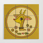 vintage reindeer christmas cheer // retro art by surfy birdy Wood Wall Art Gallery Image 1