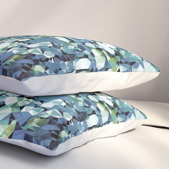 Blue Green Abstract Geometric Low Poly Modern Art Pillow Sham Gallery Image 3