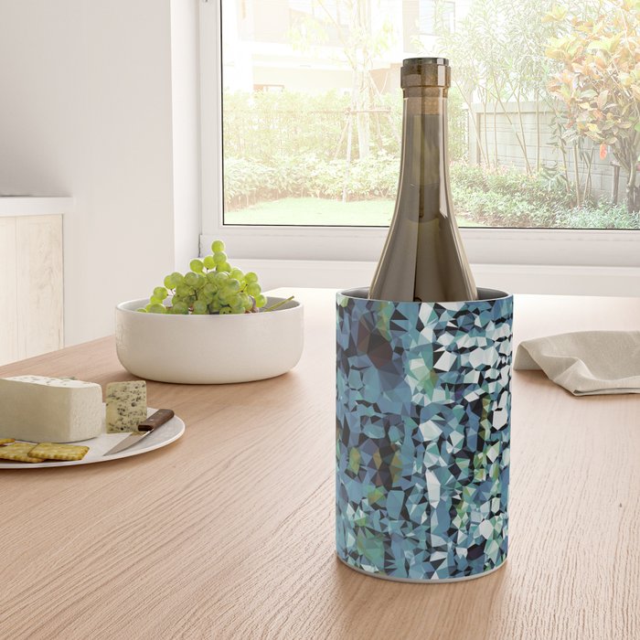 Blue Green Abstract Geometric Low Poly Modern Art Wine Chiller Gallery Image 4