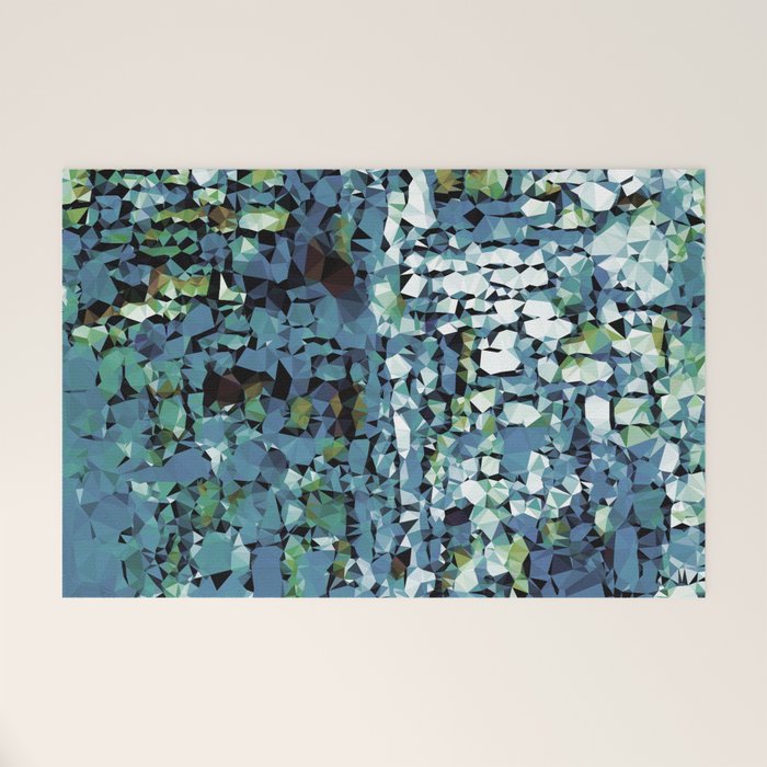 Blue Green Abstract Geometric Low Poly Modern Art Welcome Mat Gallery Image 1