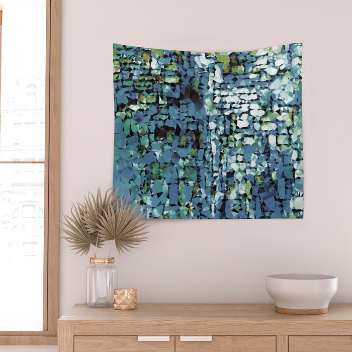 Blue Green Abstract Geometric Low Poly Modern Art Wall Tapestry Gallery Image 2
