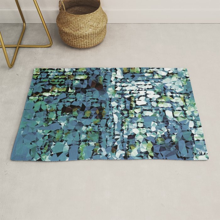 Blue Green Abstract Geometric Low Poly Modern Art Rug Gallery Image 1