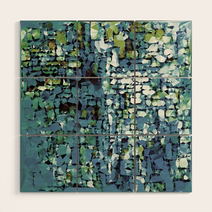 Blue Green Abstract Geometric Low Poly Modern Art Wood Wall Art Gallery Image 1