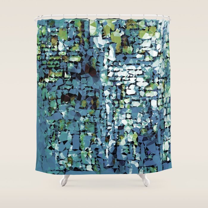 Blue Green Abstract Geometric Low Poly Modern Art Shower Curtain Gallery Image 1