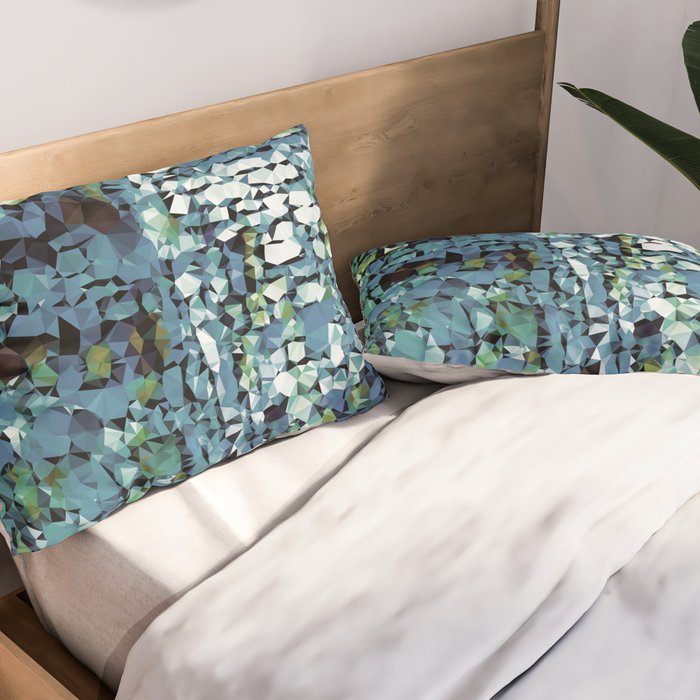 Blue Green Abstract Geometric Low Poly Modern Art Pillow Sham Gallery Image 2