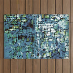 Blue Green Abstract Geometric Low Poly Modern Art Outdoor Rug Gallery Image 1