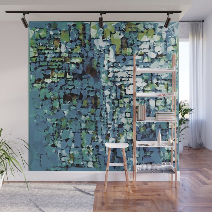 Blue Green Abstract Geometric Low Poly Modern Art Wall Mural Gallery Image 1