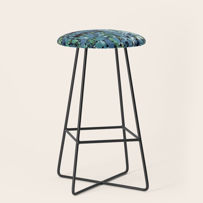 Blue Green Abstract Geometric Low Poly Modern Art Stool Gallery Image 1