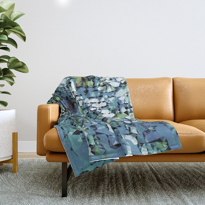Blue Green Abstract Geometric Low Poly Modern Art Throw Blanket Gallery Image 1