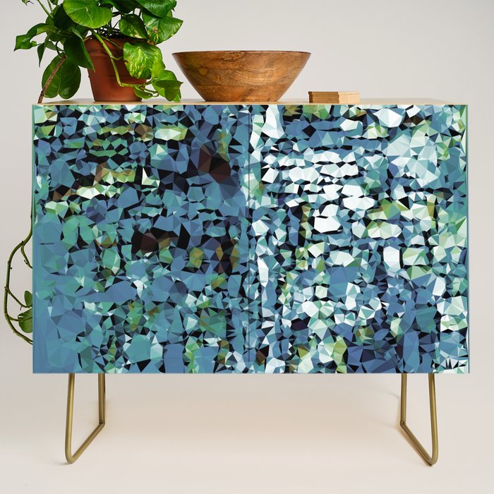 Blue Green Abstract Geometric Low Poly Modern Art Credenza Gallery Image 1
