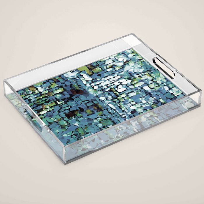 Blue Green Abstract Geometric Low Poly Modern Art Acrylic Tray Gallery Image 1